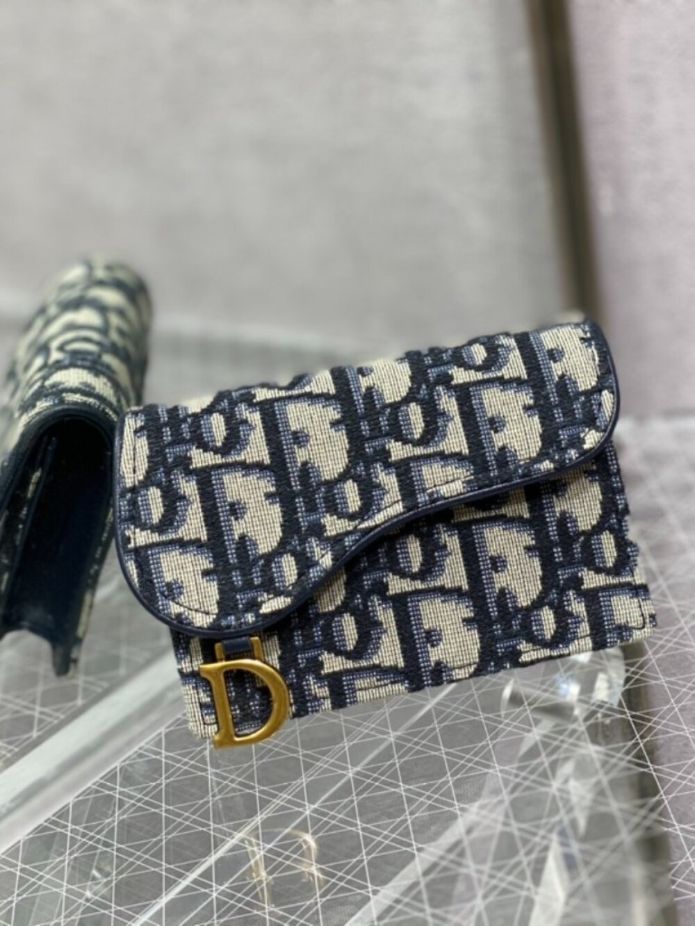 Dior Blue Oblique Monogram Saddle Card Holder